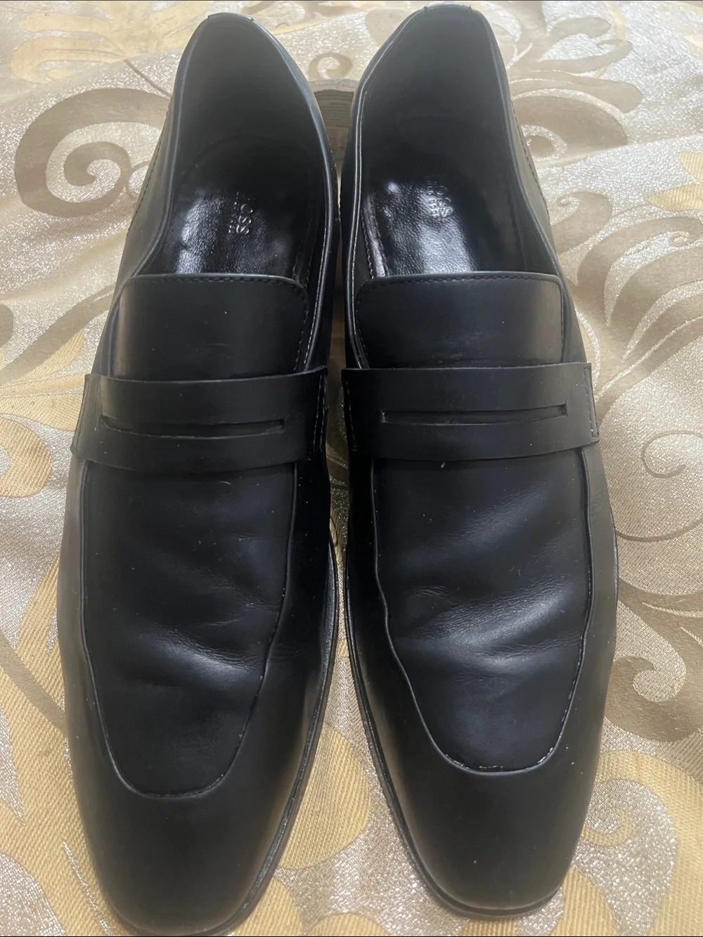 Hugo Boss Men’s Black Leather Penny Loafers Size 8.5 Slip On Dress Shoes